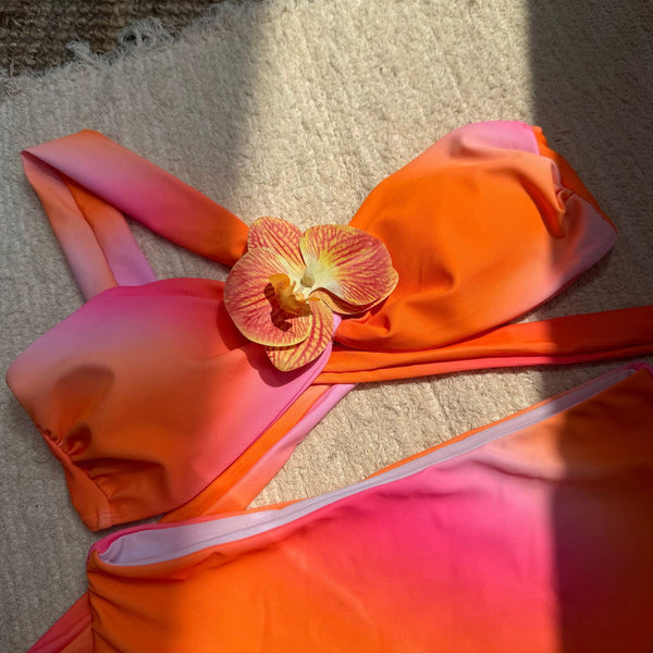 High Waist Bikini Set one-Shoulder Swimwear Pink