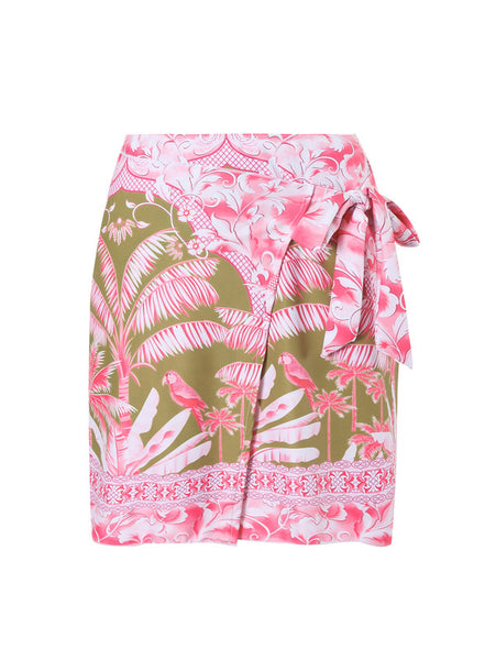 Tropical Print One-Piece Swimsuit Set with Skirt Pink
