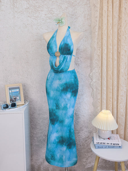 Blue Tie Dye Cut Out Maxi Dress