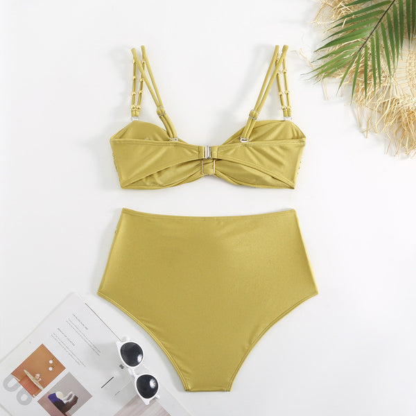 Solid Front Metal Décor Three Piece Swimsuit Ginger