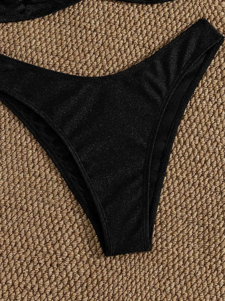 Black Solid High Leg Bikini Set