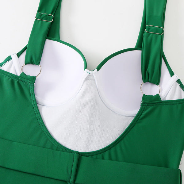 Solid Metal Ring with Strap Décor One Piece Swimsuit Green