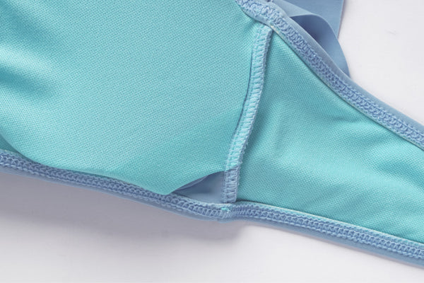 Solid Ruffle Shoulder Straps Two Piece High Waist Swimsuit Light Blue