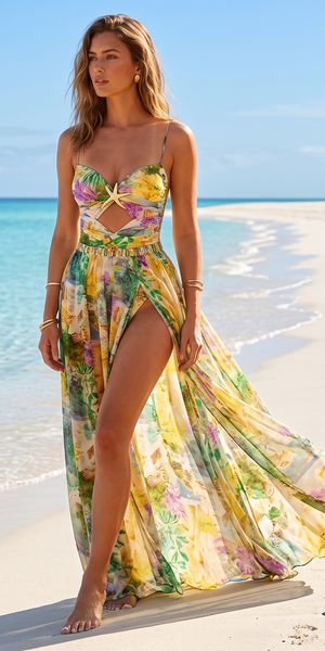 Color Fade Shoulder Strap One Piece Swimsuit with Cover Up Multicolor