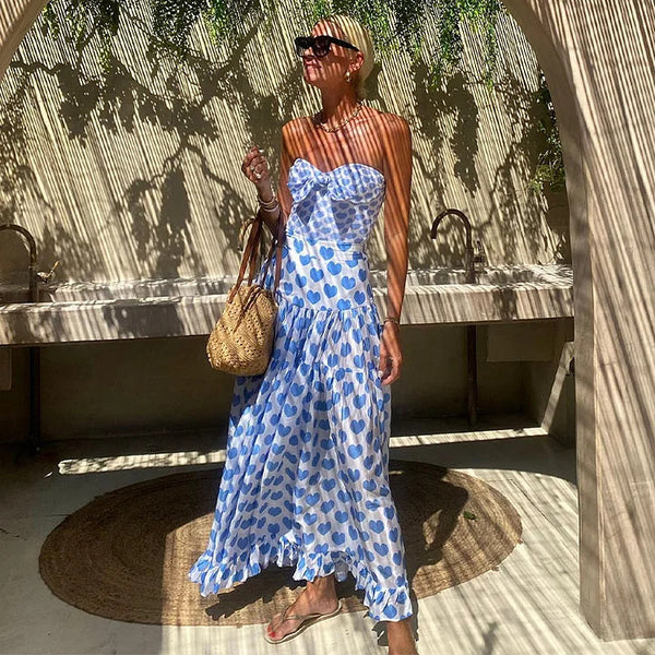 Light Blue Conversational Print Tie Front One Piece Swimsuit With Maxi Cover Up