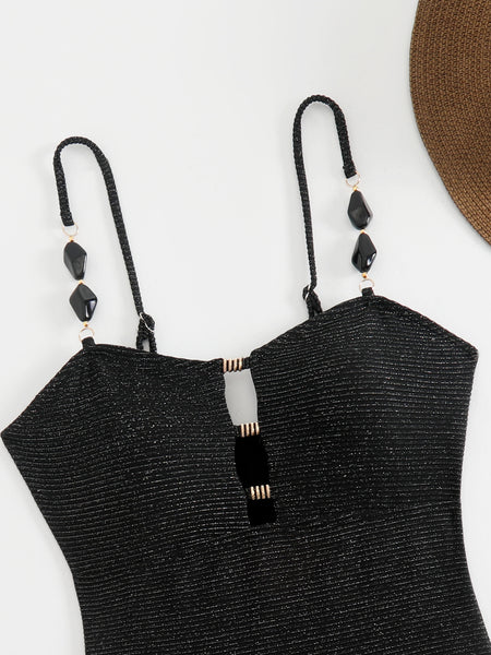 Black Solid Monokini Swimsuit