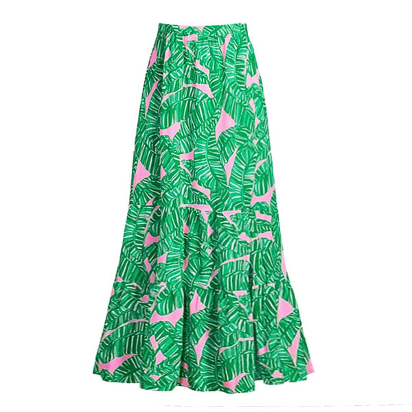 Green Tropical Ruffle One Piece Swimsuit With Beach Skirt