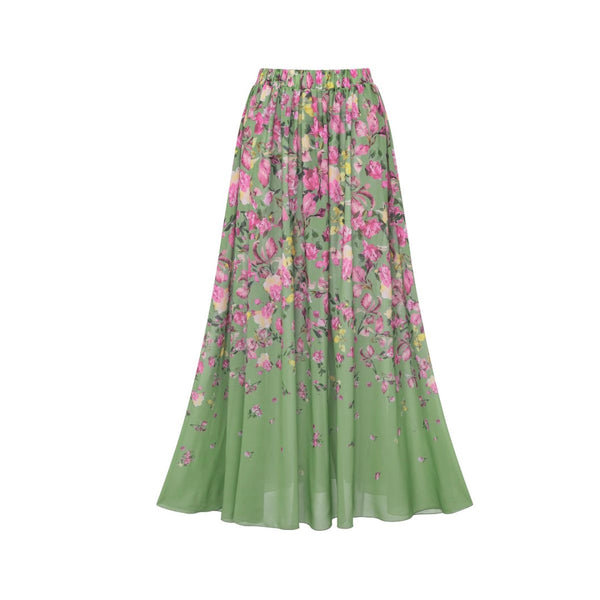 Light Green Floral Plunge Swimsuit With Bikini Top & Beach Skirt