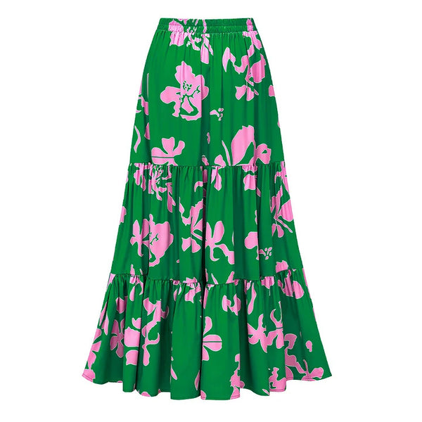 Green Floral Plunge Swimsuit With Maxi Cover Up