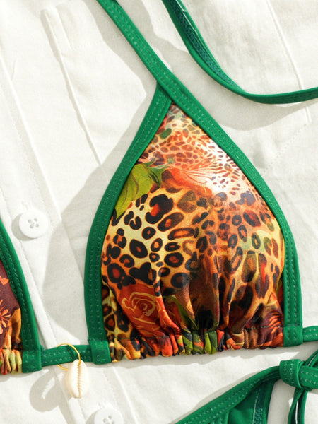 Green Tropical Halter Bikini Set