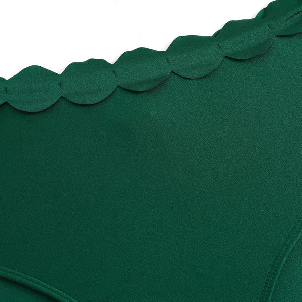 Green Solid High Waisted Bikini Set With Beach Skirt