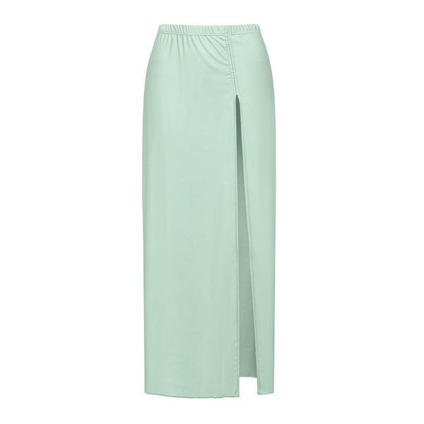 Light Green Solid Ruffle One Piece Swimsuit With Beach Skirt