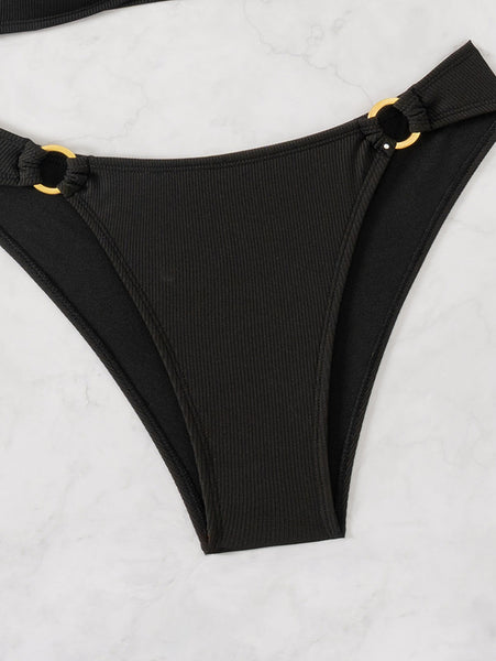 Black Solid Halter Bikini Set