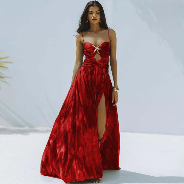 Color Fade Shoulder Strap One Piece Swimsuit with Cover Up Red