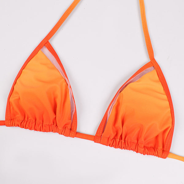 Gradient Bikini Mesh Skirt Three Piece Swimsuit Orange