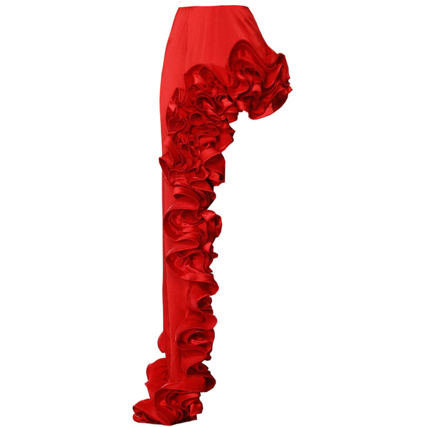 Red Solid Ruffle One Piece Swimsuit With Ruffle Skirt