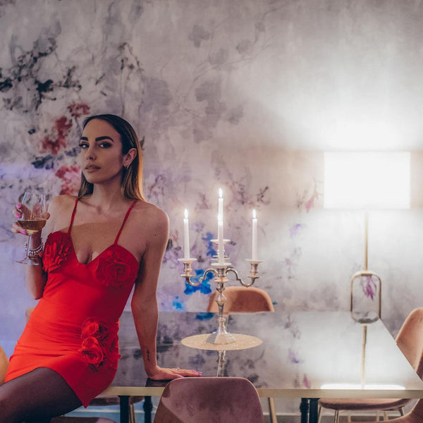 Red Solid High Cut One Piece Swimsuit With Beach Skirt