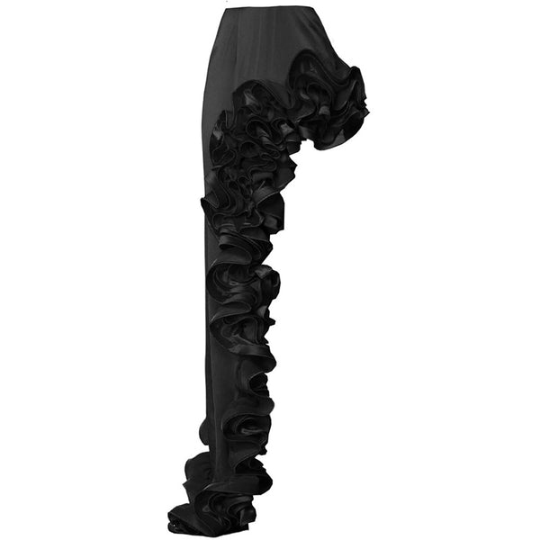 Black Solid Ruffle One Piece Swimsuit With Ruffle Skirt