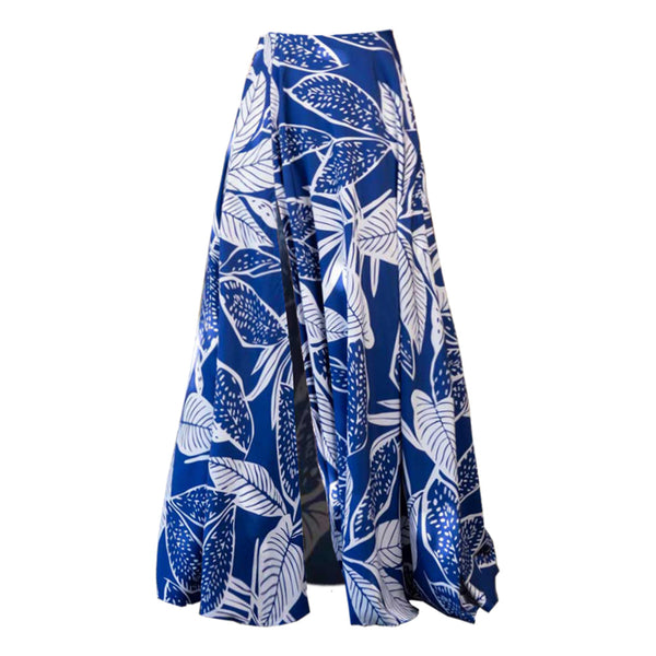 Blue Tropical One Shoulder One Piece Swimsuit With Beach Skirt