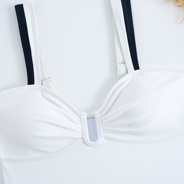 White Solid Deep V One-Piece Set