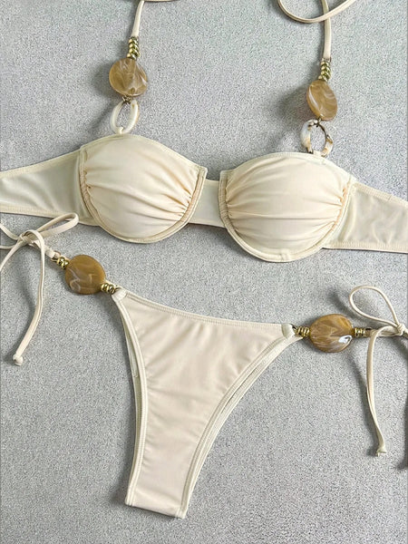 Cream Solid Underwire Bikini Set