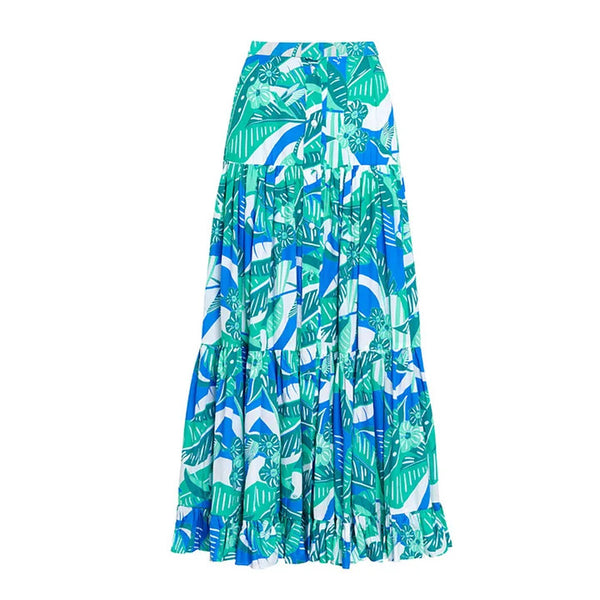 Multicolor Tropical Off Shoulder One Piece Swimsuit With Beach Skirt
