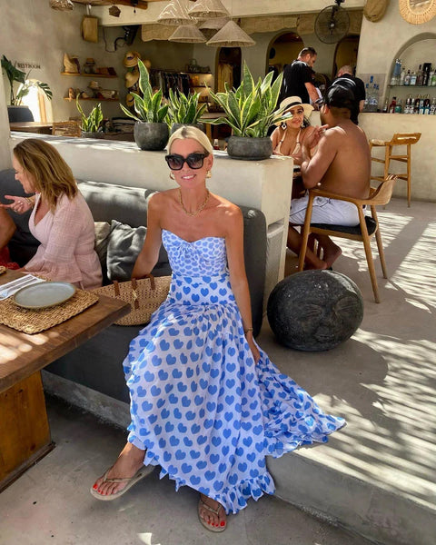 Light Blue Conversational Print Tie Front One Piece Swimsuit With Maxi Cover Up