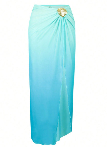 Light Blue Ombre One Piece Swimsuit With Sarong