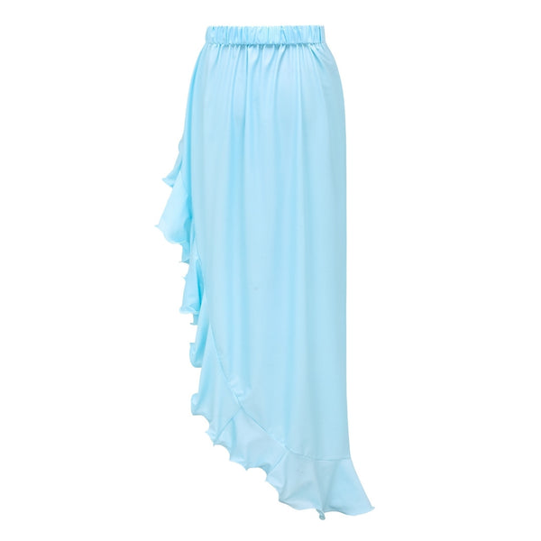 Sky Blue Solid Ruffle One Piece Swimsuit With Beach Skirt