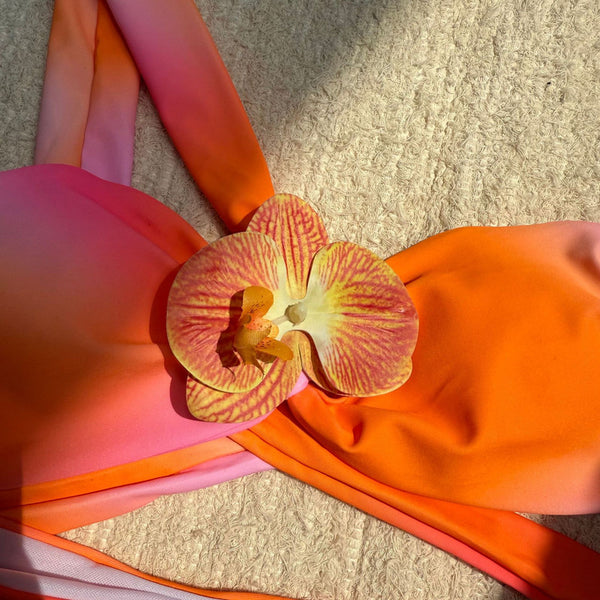 High Waist Bikini Set one-Shoulder Swimwear Pink