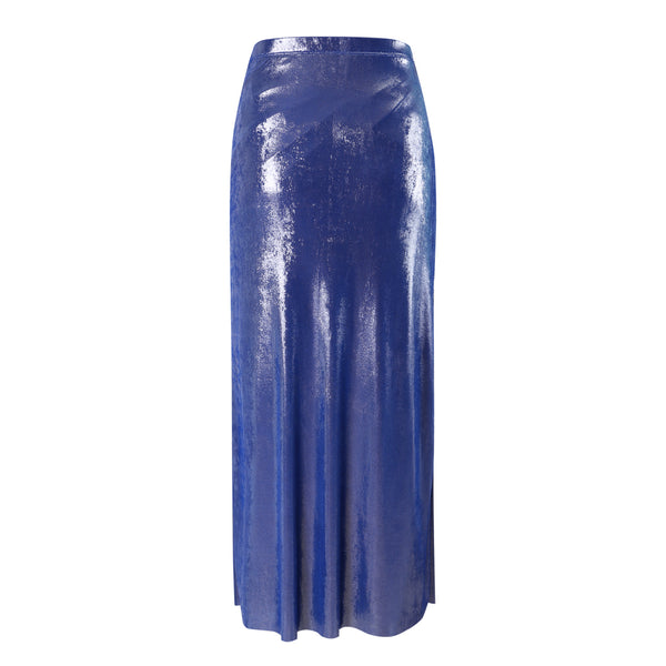 Blue Solid Halter One Piece Swimsuit With Beach Skirt