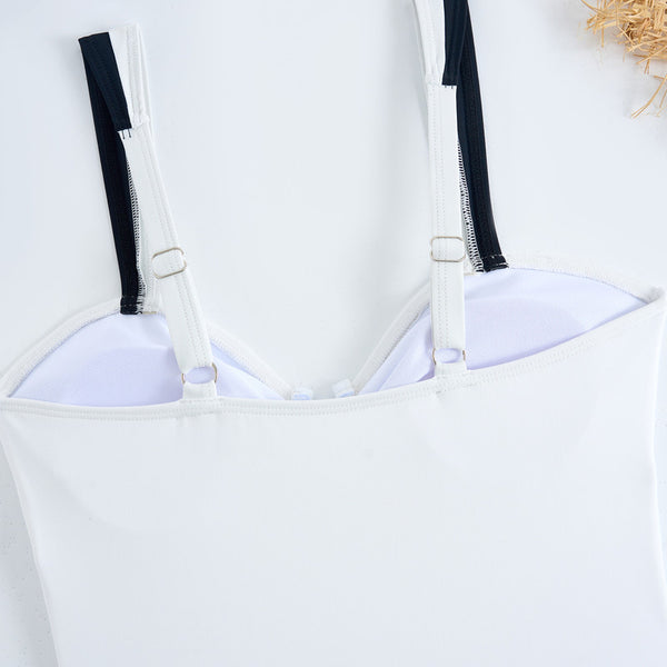 White Solid Deep V One-Piece Set