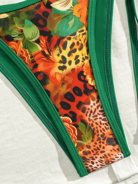 Green Tropical Halter Bikini Set