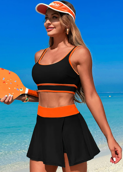 Quick drying beach sports skirt two-piece swimsuit Multicolor