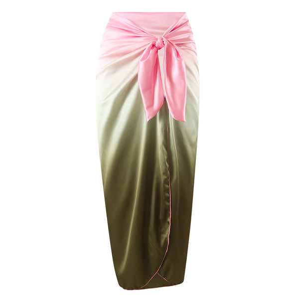Light Pink One Piece Swimsuit With Beach Cover up Wrap Skirt