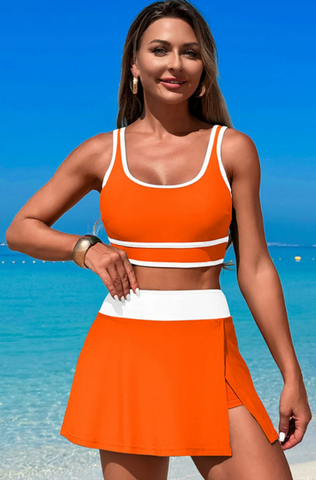 Quick drying beach sports skirt two-piece swimsuit Orange