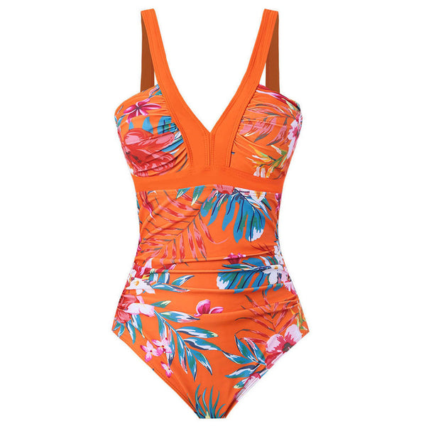 Tropical Print One Piece Swimsuit Orange