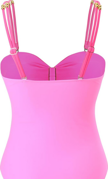 One Piece Swimsuit with Beach Cover up Wrap Skirt Light Pink