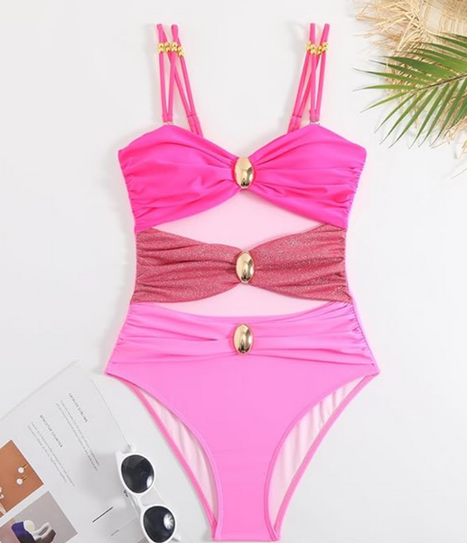 One Piece Swimsuit with Beach Cover up Wrap Skirt Light Pink