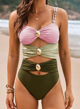 Light Pink One Piece Swimsuit With Beach Cover up Wrap Skirt