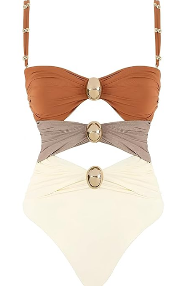 One Piece Swimsuit Dark Orange with Beach Cover up Wrap Skirt