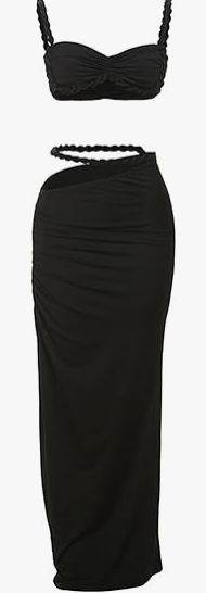 Black Solid Bikini Set Maxi Cover-Up without Pad
