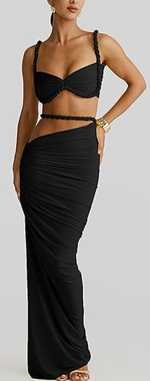 Black Solid Bikini Set Maxi Cover-Up without Pad