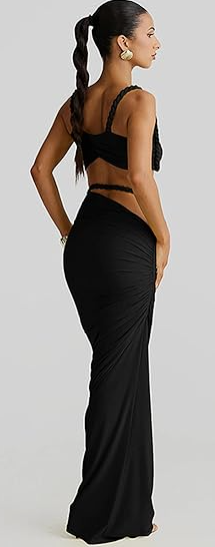 Black Solid Bikini Set Maxi Cover-Up without Pad