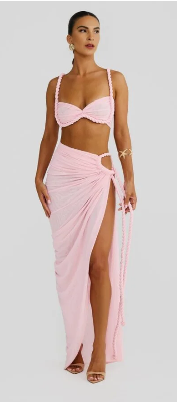 Light Pink Solid Bikini Set Maxi Cover-Up without Pad