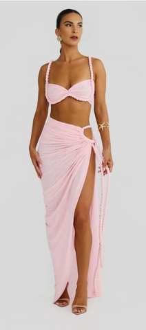 Light Pink Solid Bikini Set Maxi Cover-Up without Pad