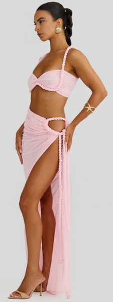 Light Pink Solid Bikini Set Maxi Cover-Up without Pad