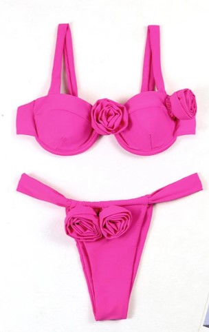 Pink Solid Thong Bikini Set
