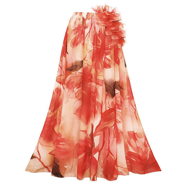 Multicolor Floral Ruffle One Piece Swimsuit With Beach Skirt Set