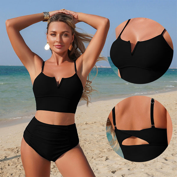 Black Solid High Waisted Bikini Set